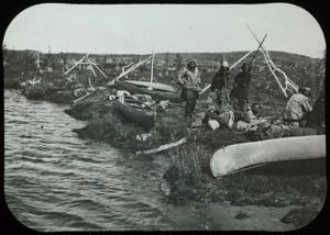 Image of Nascopie Men and Beached Canoes